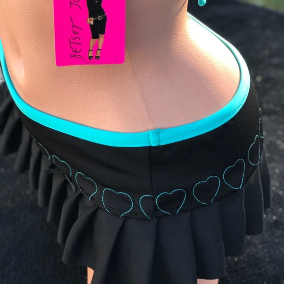 Vintage Betsey Johnson skirt bikini swimsuit heart pleated skirt scuba wetsuit - Picture 7 of 8